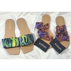 LOT: 2 Pairs Icon Swim Abstract Zebra Print Pool Slide Sandals - Size 9.5